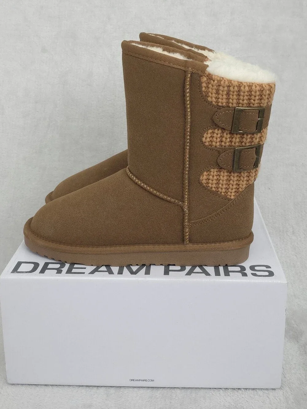 Dream Pairs Girls Snow Boots Faux Fur Lined Mid Calf Chestnut Boots Size 4